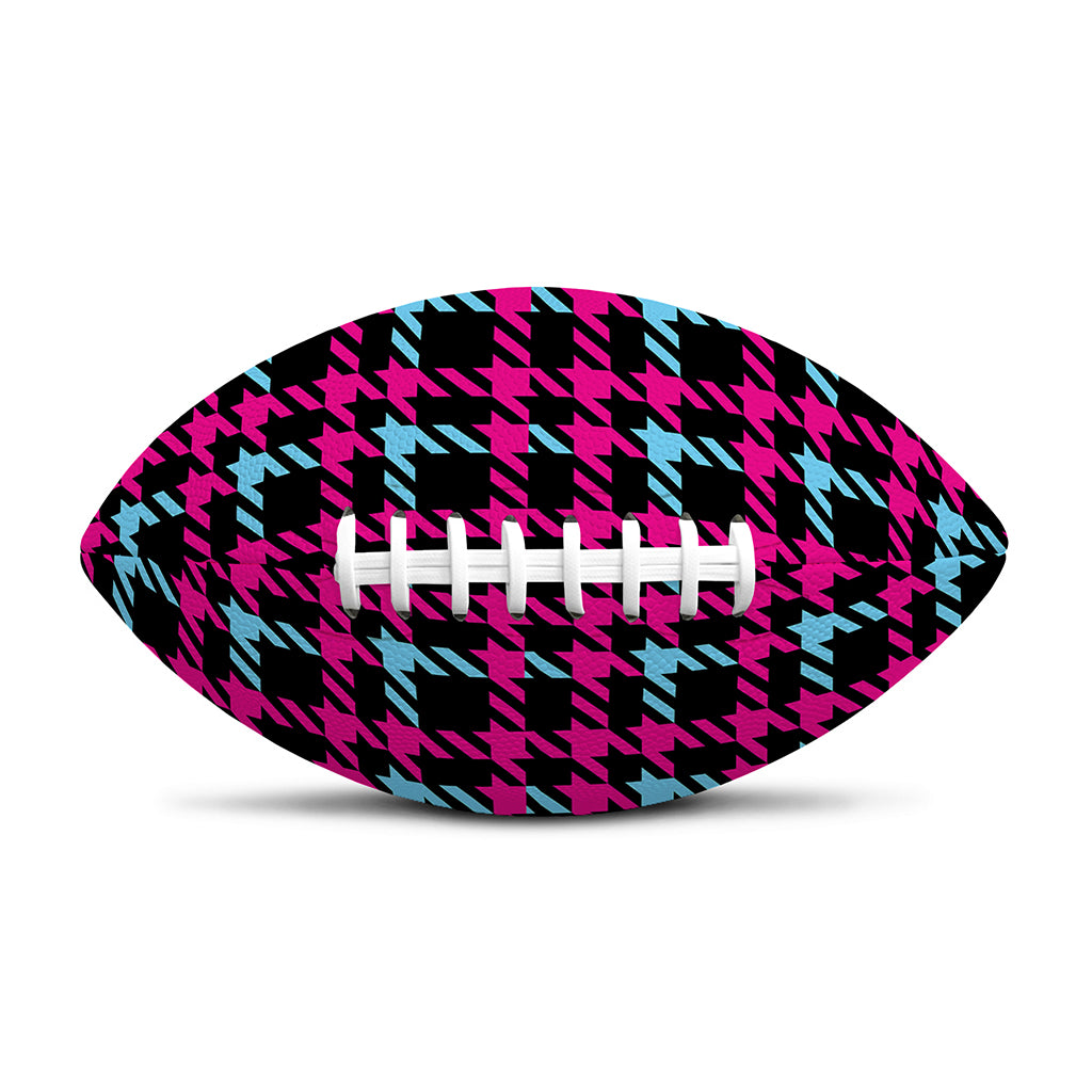 Blue Pink And Black Houndstooth Print Rugby Ball