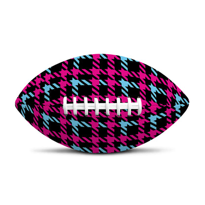 Blue Pink And Black Houndstooth Print Rugby Ball