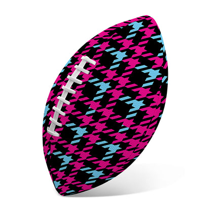 Blue Pink And Black Houndstooth Print Rugby Ball