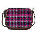 Blue Pink And Black Houndstooth Print Saddle Bag