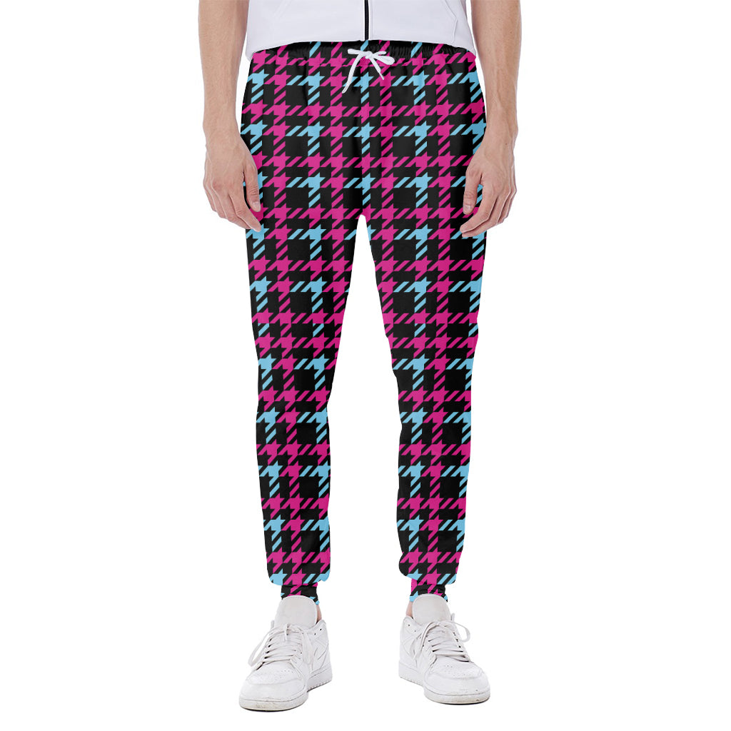 Blue Pink And Black Houndstooth Print Scuba Joggers