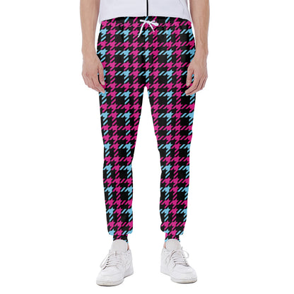 Blue Pink And Black Houndstooth Print Scuba Joggers
