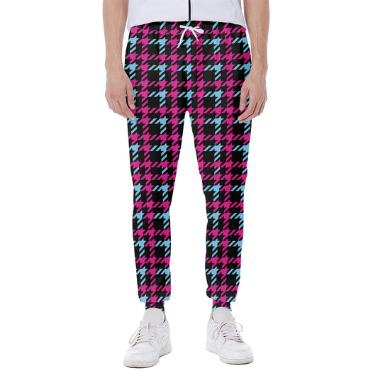 Blue Pink And Black Houndstooth Print Scuba Joggers