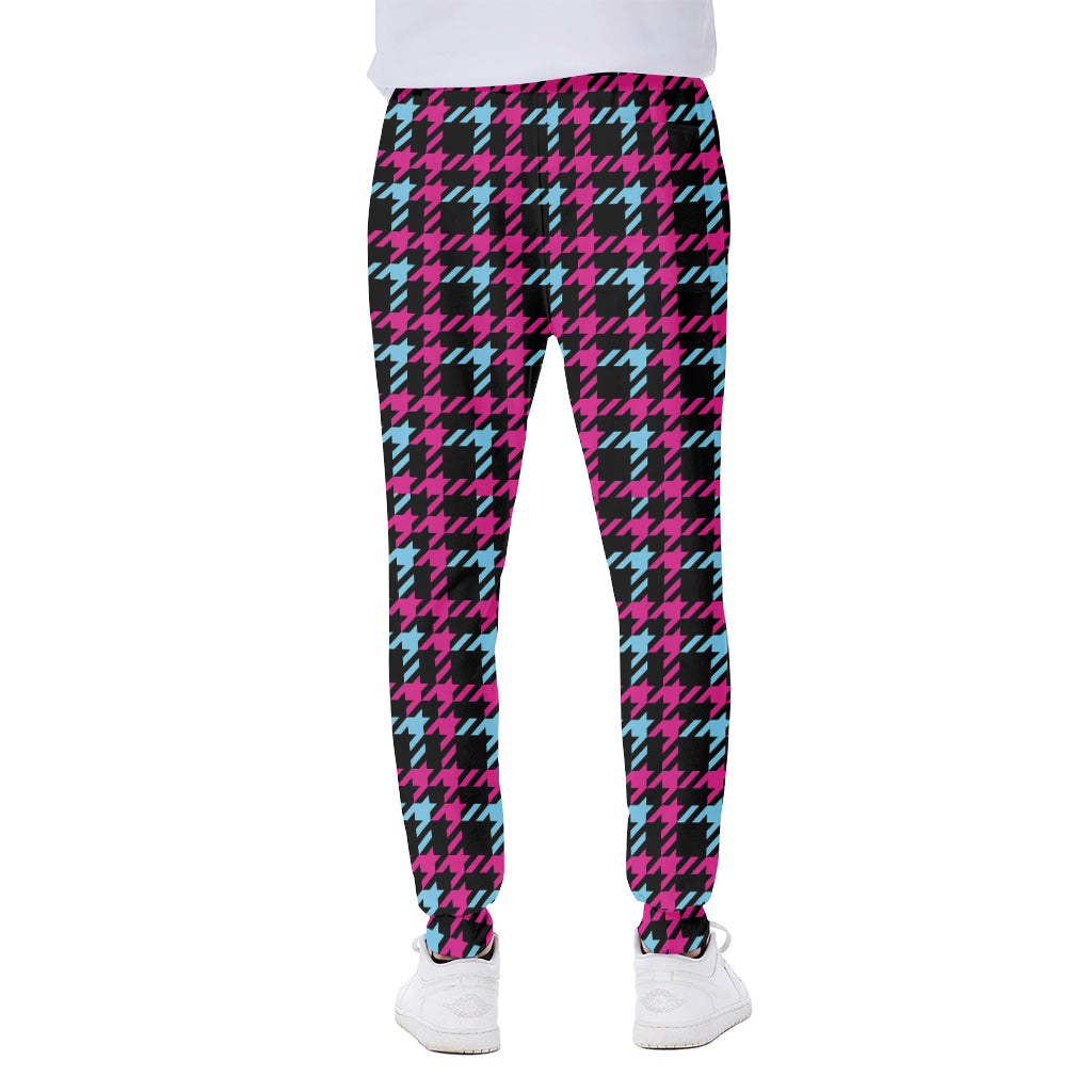 Blue Pink And Black Houndstooth Print Scuba Joggers