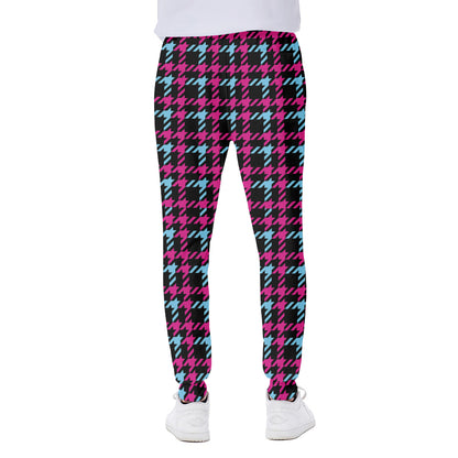 Blue Pink And Black Houndstooth Print Scuba Joggers