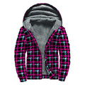 Blue Pink And Black Houndstooth Print Sherpa Lined Zip Up Hoodie