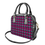 Blue Pink And Black Houndstooth Print Shoulder Handbag