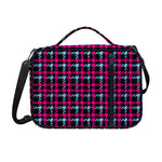 Blue Pink And Black Houndstooth Print Shoulder Strap Bible Bag