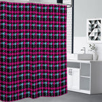 Blue Pink And Black Houndstooth Print Shower Curtain