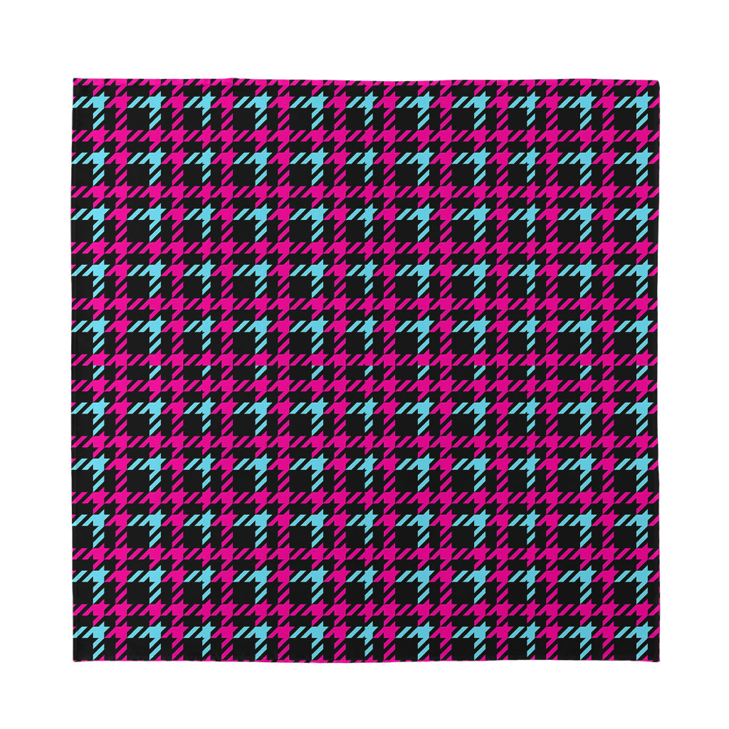 Blue Pink And Black Houndstooth Print Silk Bandana