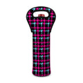 Blue Pink And Black Houndstooth Print Single Neoprene Wine Tote