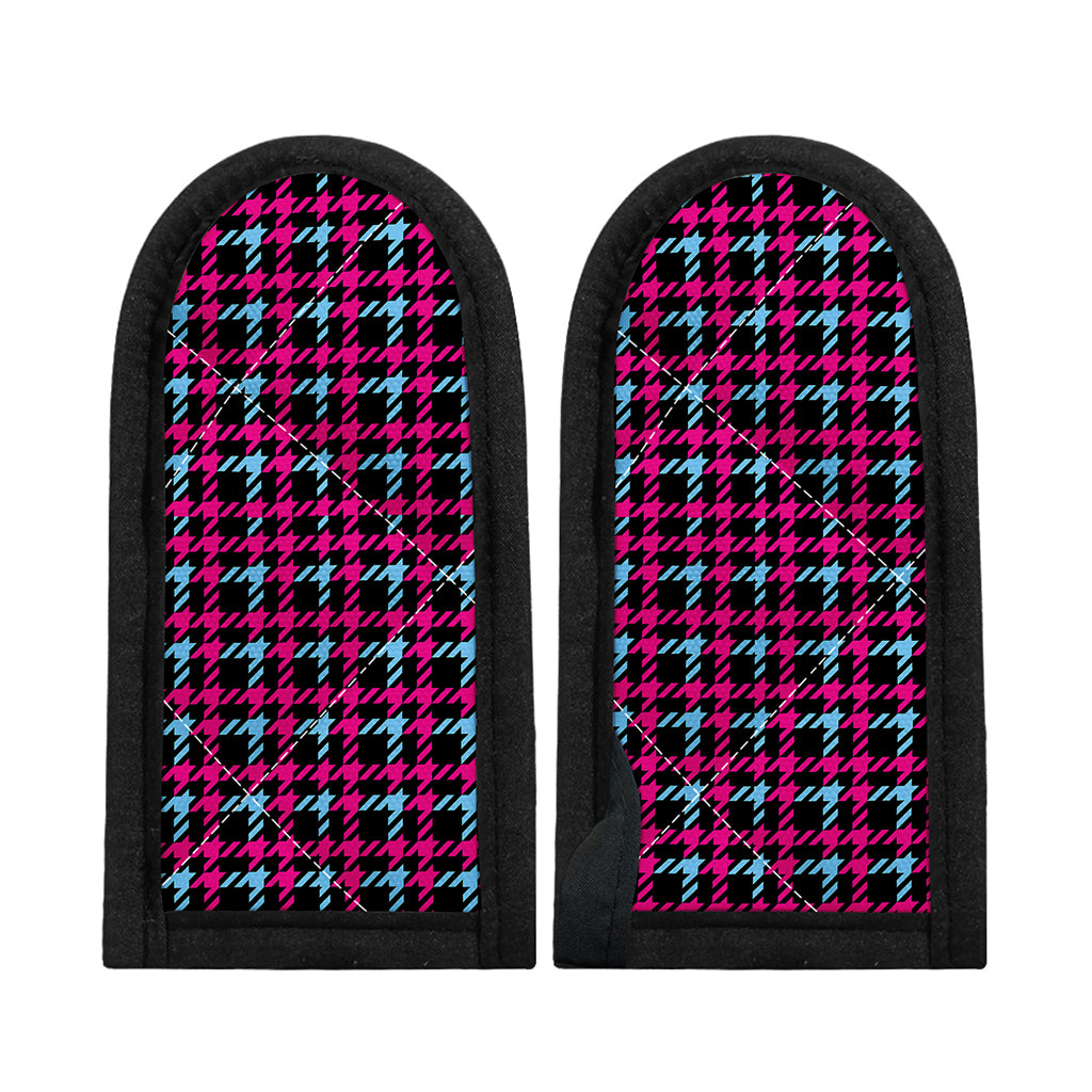 Blue Pink And Black Houndstooth Print Skillet Handle Cover