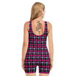 Blue Pink And Black Houndstooth Print Sleeveless One Piece Swimsuit