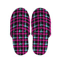 Blue Pink And Black Houndstooth Print Slippers