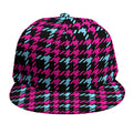 Blue Pink And Black Houndstooth Print Snapback Cap