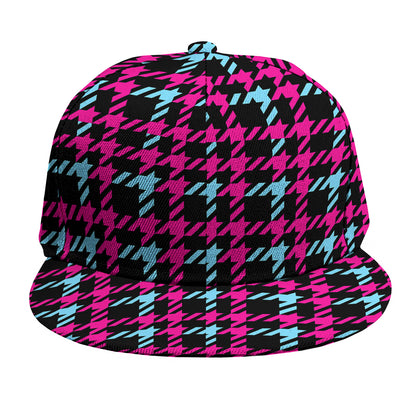 Blue Pink And Black Houndstooth Print Snapback Cap