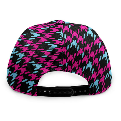 Blue Pink And Black Houndstooth Print Snapback Cap