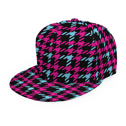 Blue Pink And Black Houndstooth Print Snapback Cap