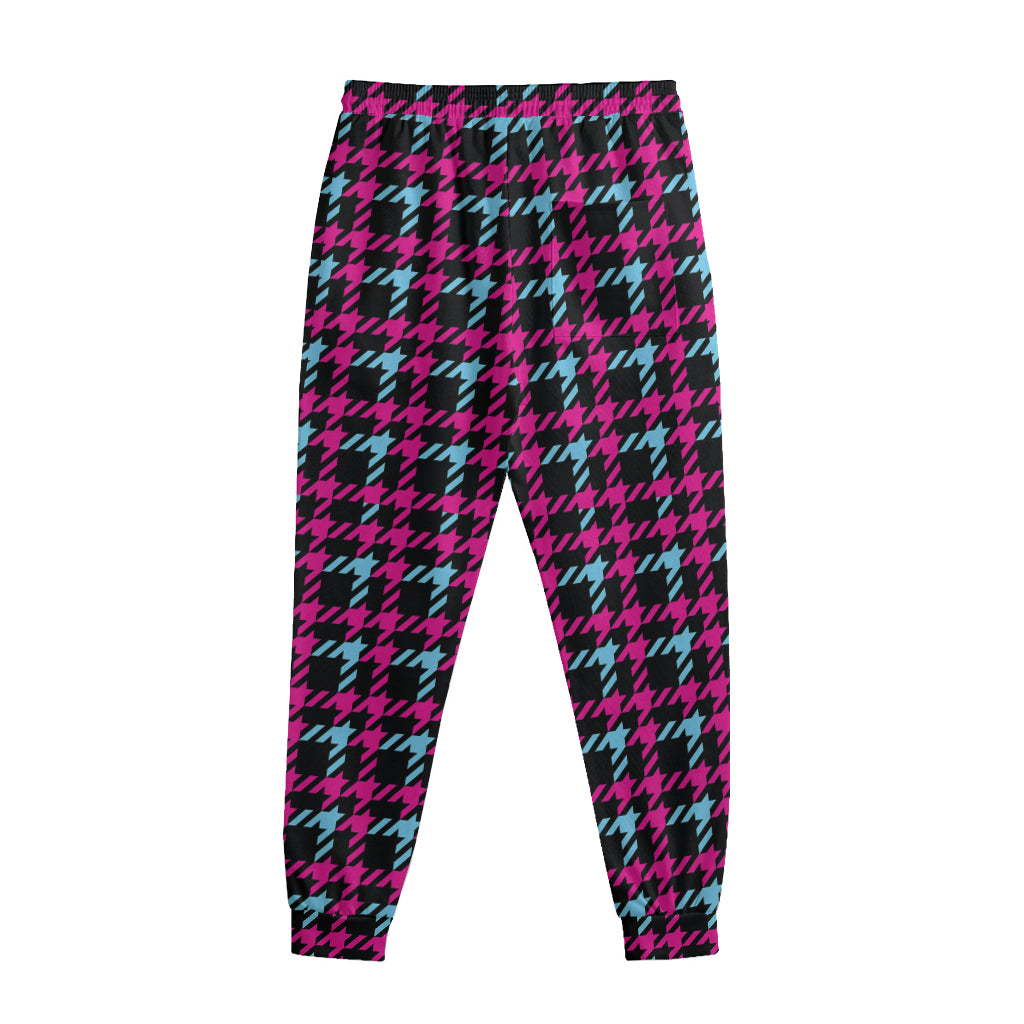 Blue Pink And Black Houndstooth Print Sweatpants