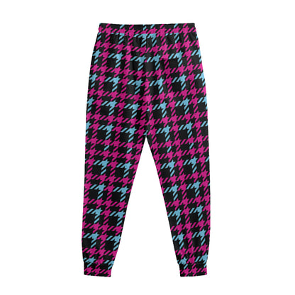 Blue Pink And Black Houndstooth Print Sweatpants