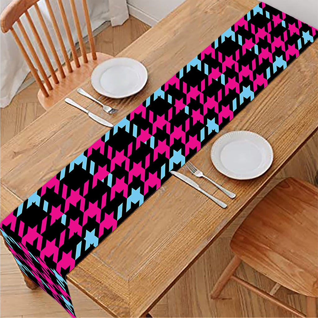 Blue Pink And Black Houndstooth Print Table Runner