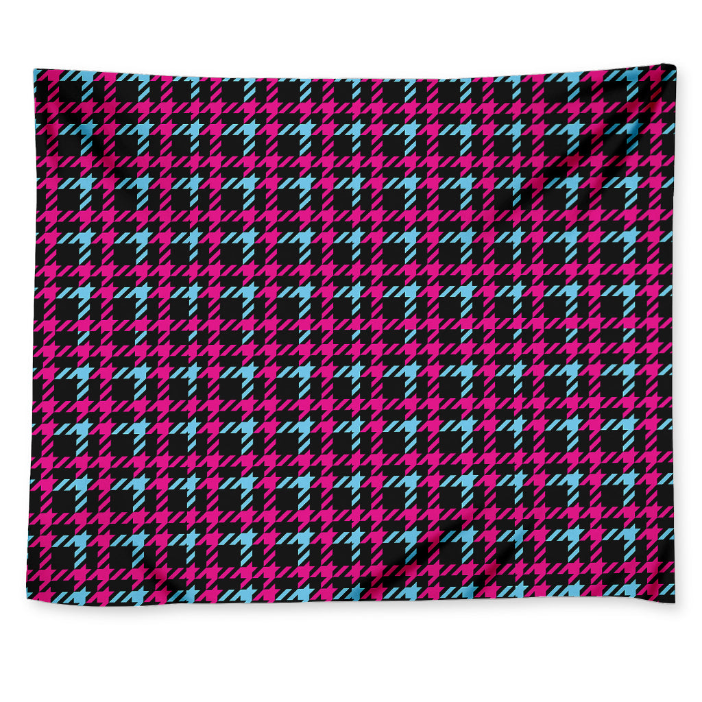 Blue Pink And Black Houndstooth Print Tapestry
