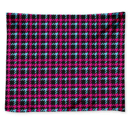 Blue Pink And Black Houndstooth Print Tapestry