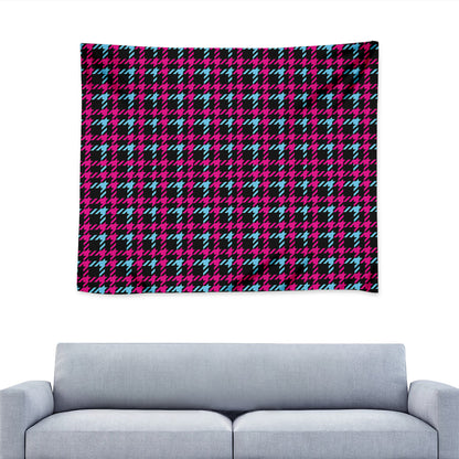 Blue Pink And Black Houndstooth Print Tapestry