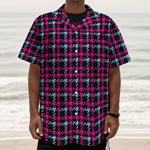 Blue Pink And Black Houndstooth Print Textured Short Sleeve Shirt