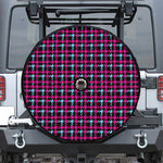 Blue Pink And Black Houndstooth Print Tire Cover With Camera Hole