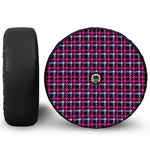 Blue Pink And Black Houndstooth Print Tire Cover With Camera Hole