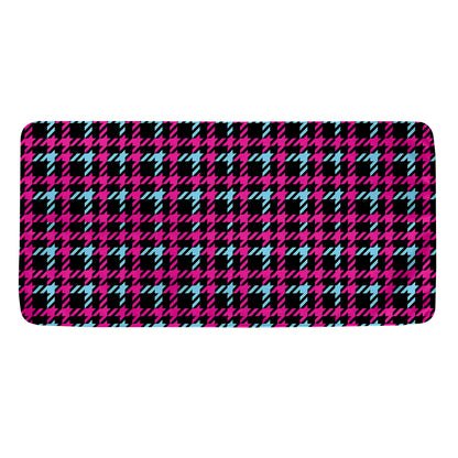 Blue Pink And Black Houndstooth Print Towel