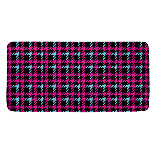 Blue Pink And Black Houndstooth Print Towel