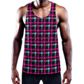 Blue Pink And Black Houndstooth Print Men's Workout Tank Top