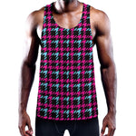Blue Pink And Black Houndstooth Print Training Tank Top