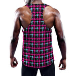 Blue Pink And Black Houndstooth Print Training Tank Top