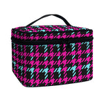 Blue Pink And Black Houndstooth Print Travel Makeup Bag
