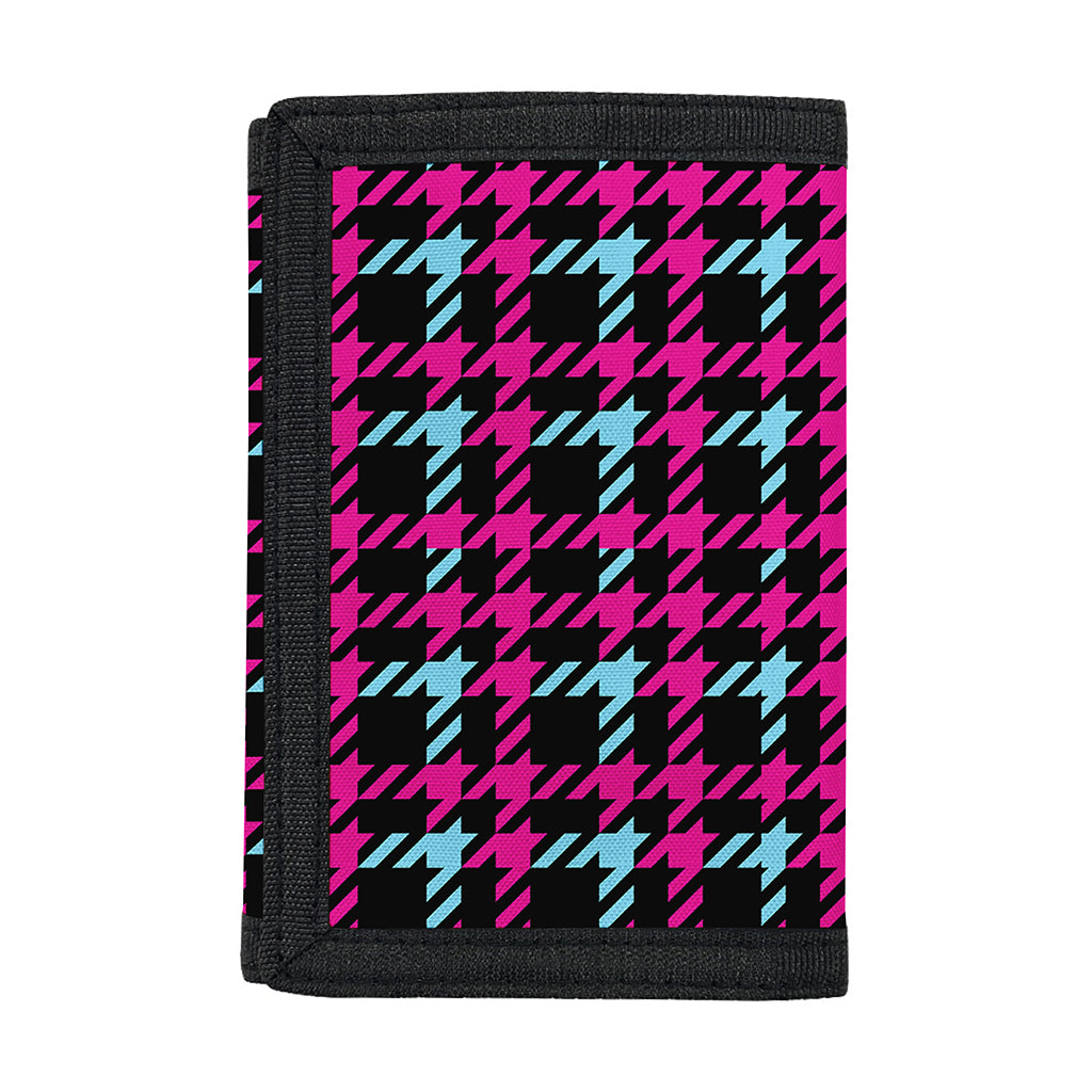 Blue Pink And Black Houndstooth Print Trifold Wallet