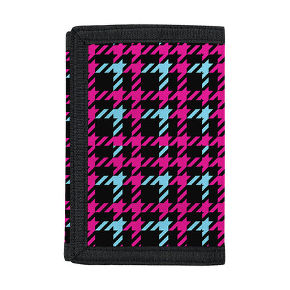 Blue Pink And Black Houndstooth Print Trifold Wallet