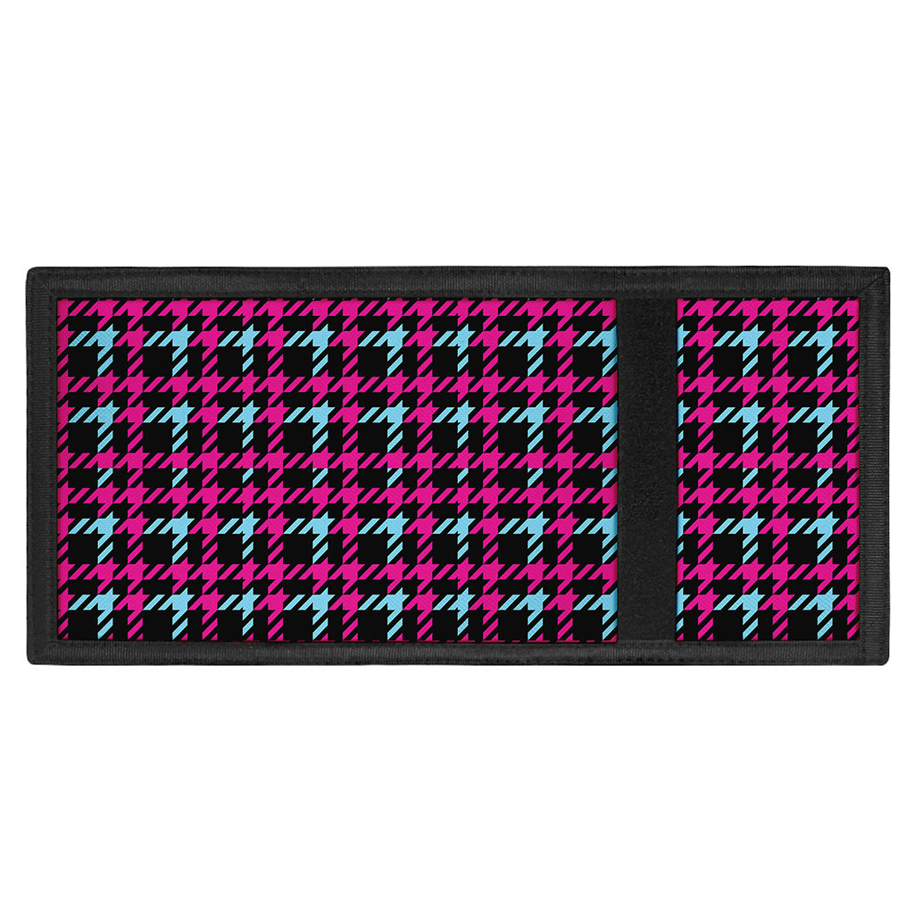 Blue Pink And Black Houndstooth Print Trifold Wallet