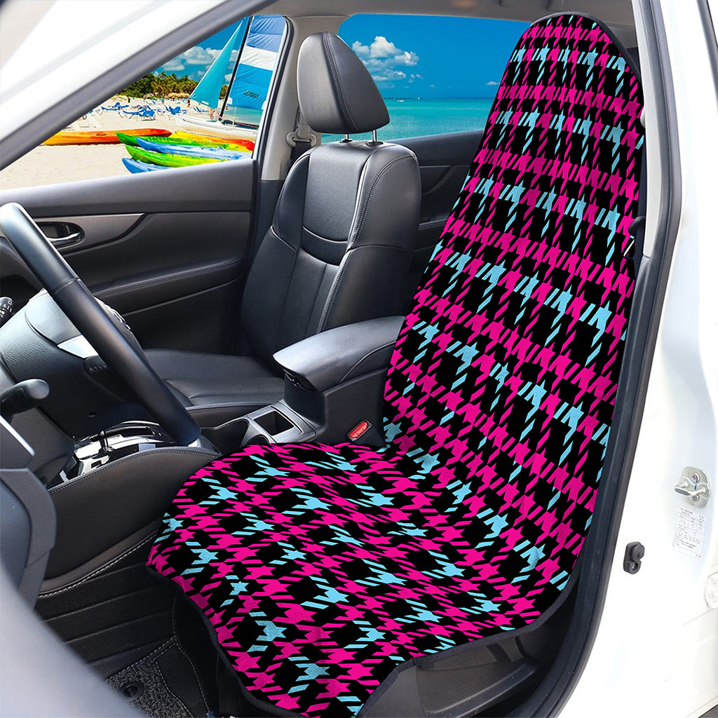 Blue Pink And Black Houndstooth Print Waterproof Car Seat Cover