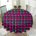 Blue Pink And Black Houndstooth Print Waterproof Round Tablecloth