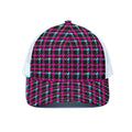 Blue Pink And Black Houndstooth Print White Mesh Trucker Hat