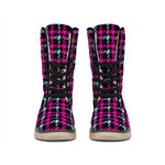 Blue Pink And Black Houndstooth Print Winter Boots