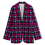 Blue Pink And Black Houndstooth Print Women's Blazer