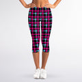 Blue Pink And Black Houndstooth Print Women's Capri Leggings