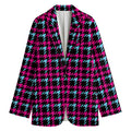 Blue Pink And Black Houndstooth Print Women's Cotton Blazer