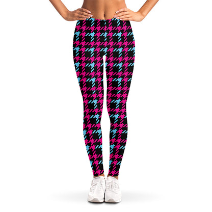 Blue Pink And Black Houndstooth Print Women's Leggings