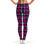Blue Pink And Black Houndstooth Print Women's Leggings