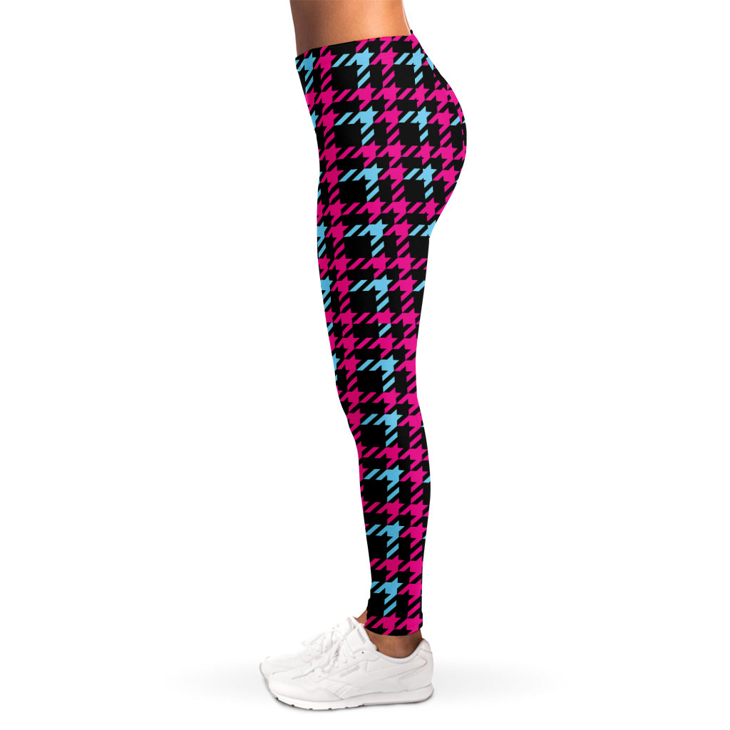 Blue Pink And Black Houndstooth Print Women's Leggings